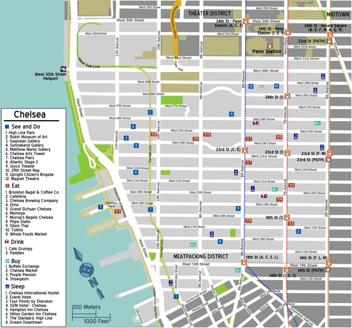 карта на Челси в Манхатън