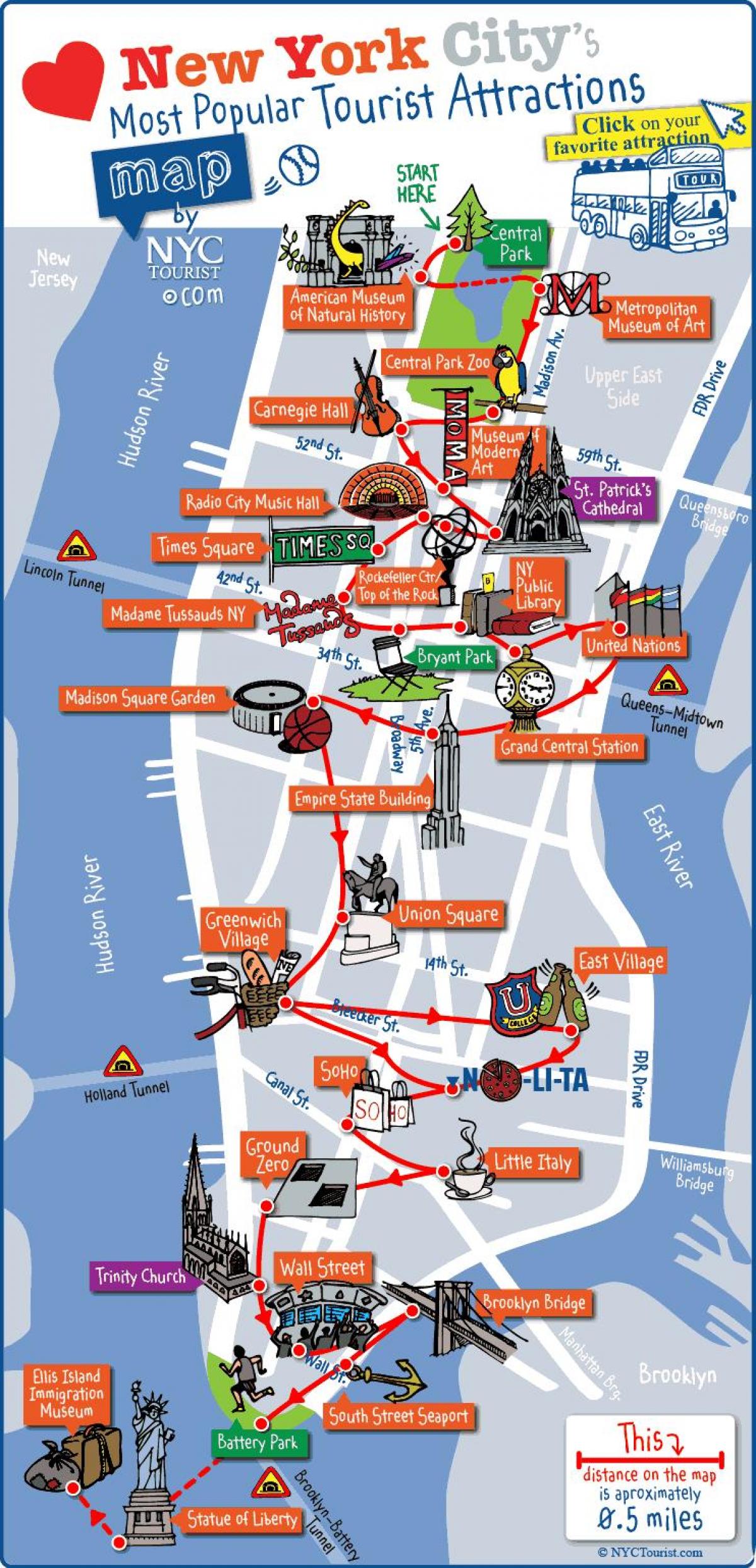 карта на Манхатън в Ню Йорк забележителности
