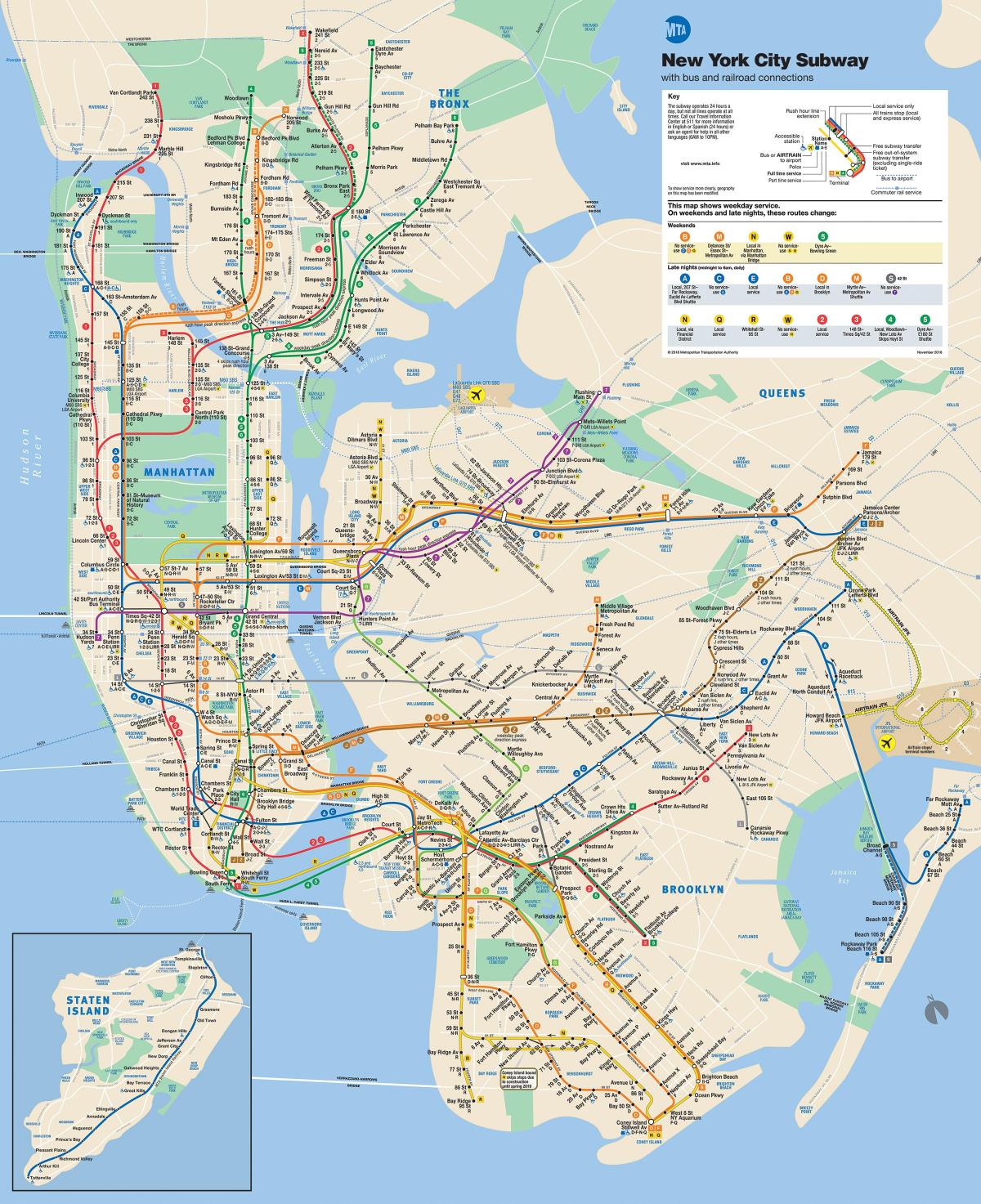 Ню Йорк карта на метрото от Манхатън