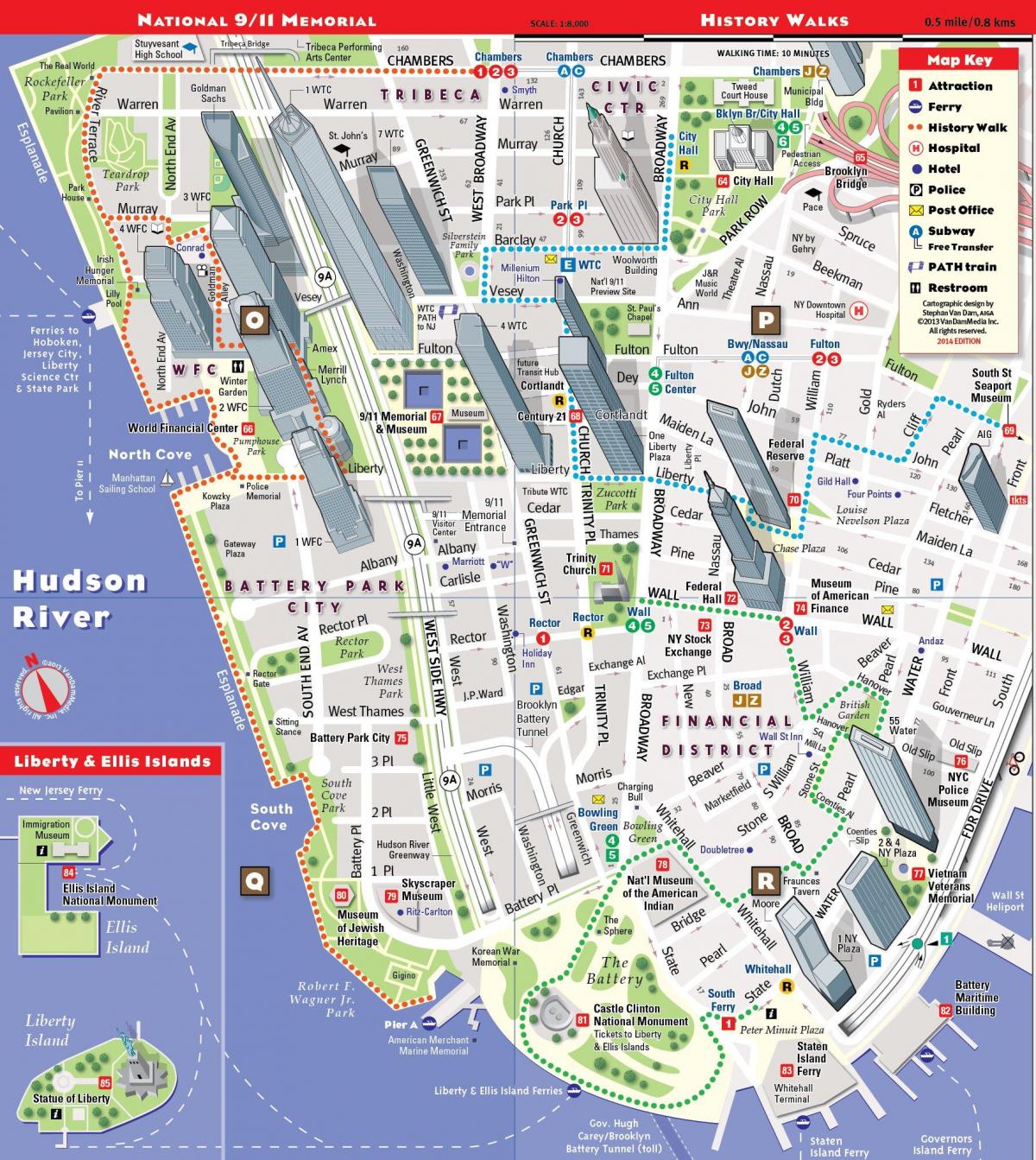 по-долу туристическа карта на Манхатън