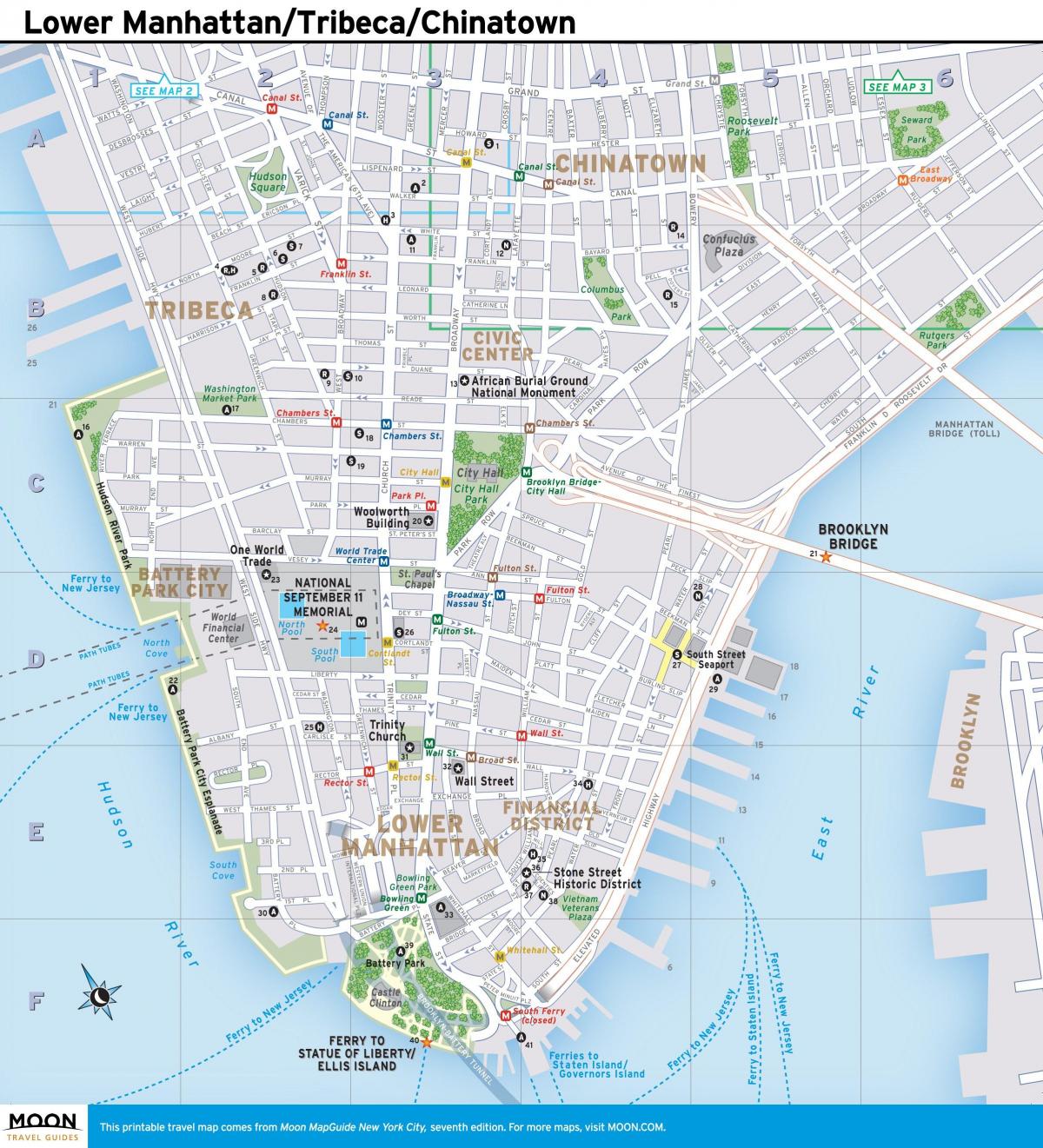 карта на Долен Манхатън в Ню Йорк