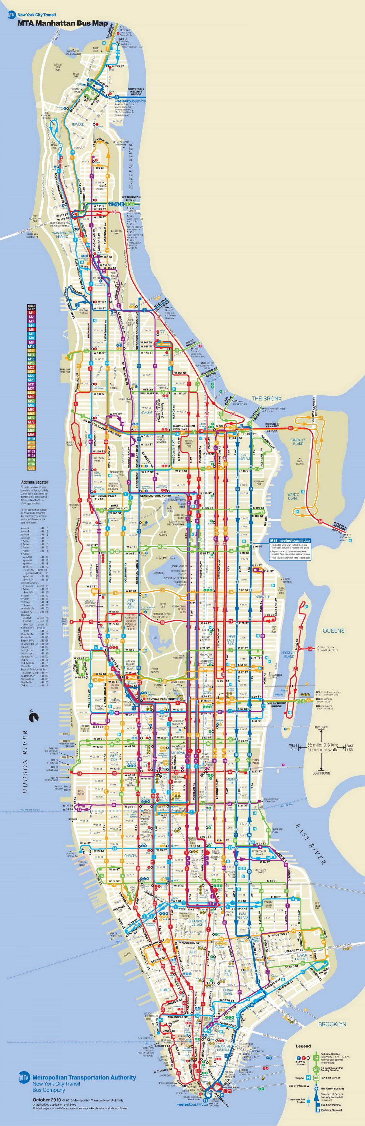 Автобусна карта на Манхатън с спирки
