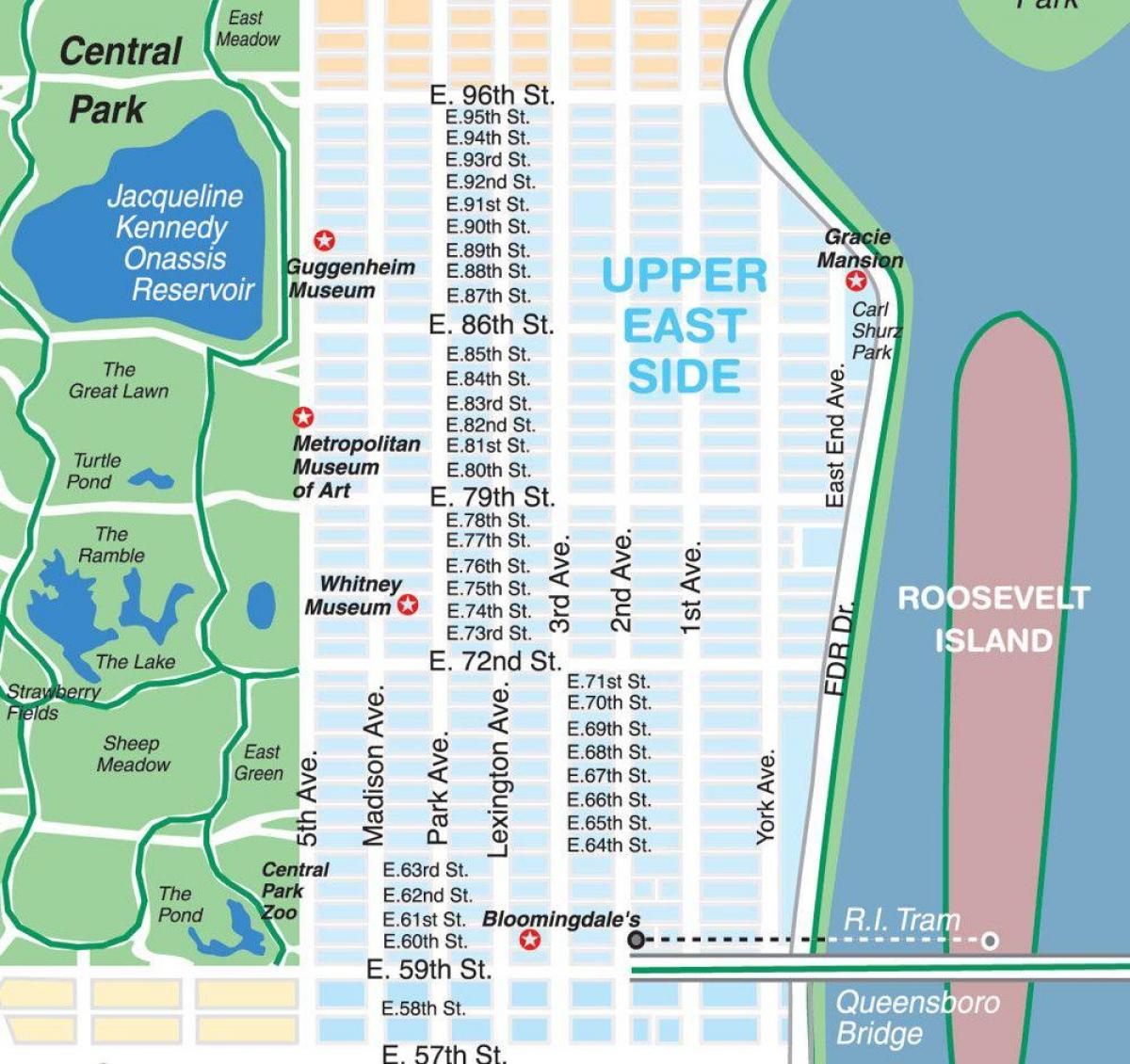 карта на горен Ийст сайд в Манхатън