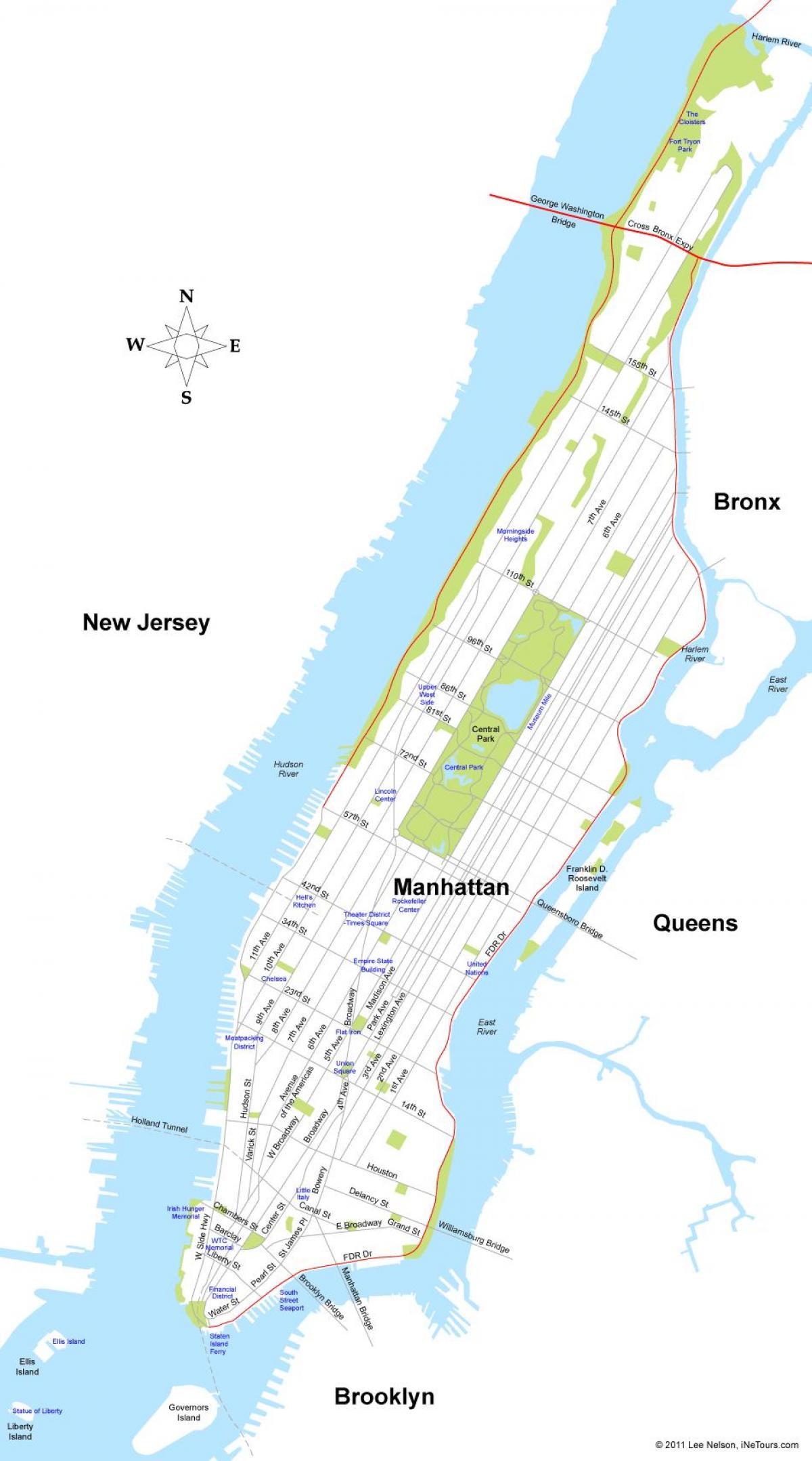 карта на остров Манхатън в Ню Йорк
