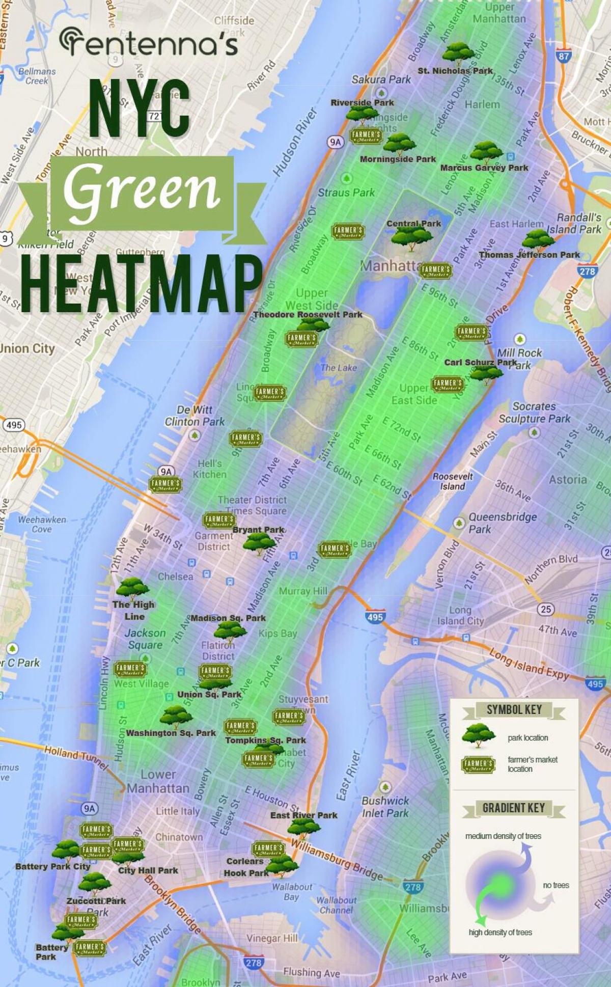 карта на Манхатън паркове