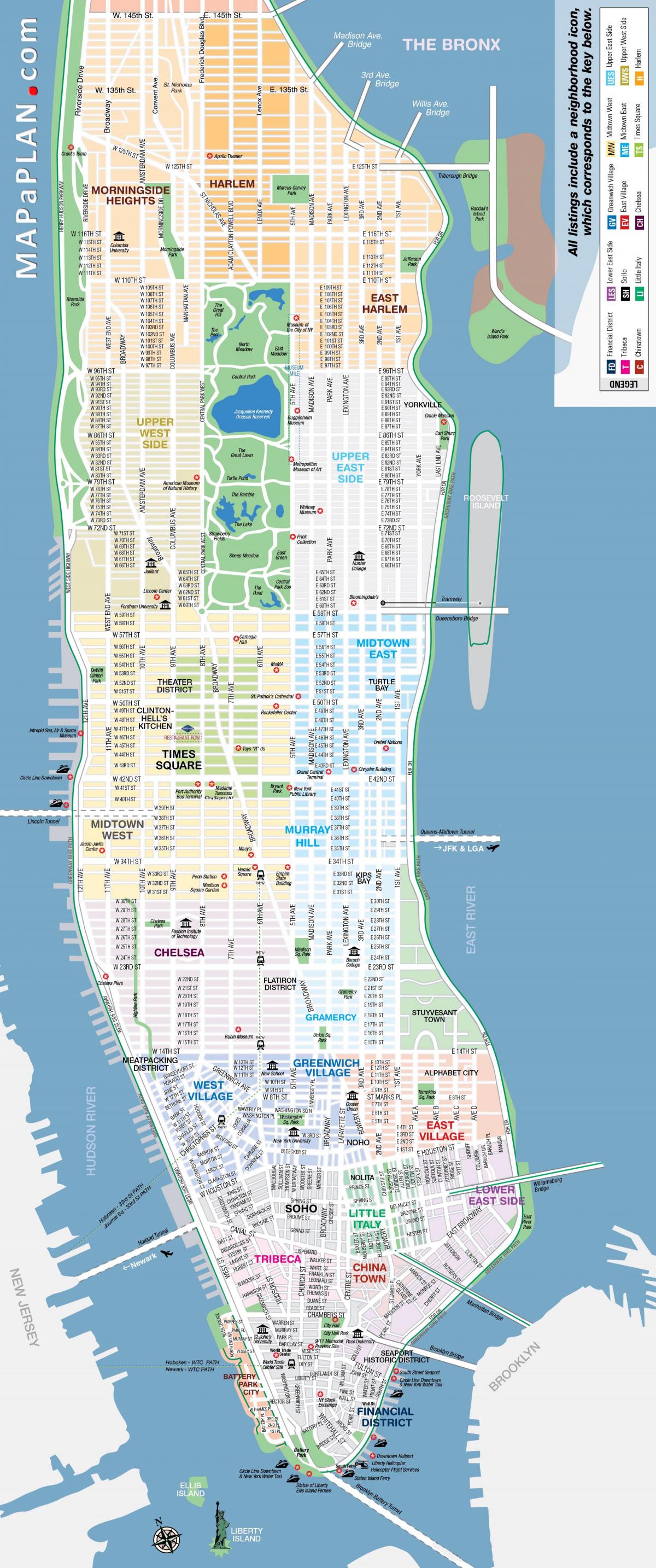 свободен печат карта на Манхатън-Ню Йорк