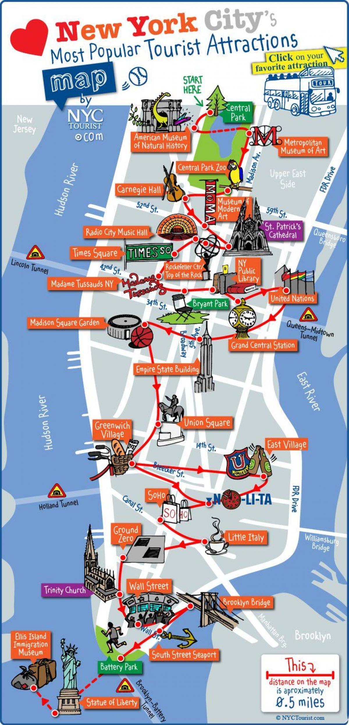 мидтаун атракции в Манхатън картата