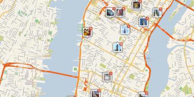 Карта на Манхатън, с участието на забележителности