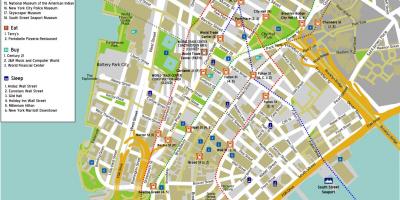 Карта на долната част на Манхатън с имена на улиците